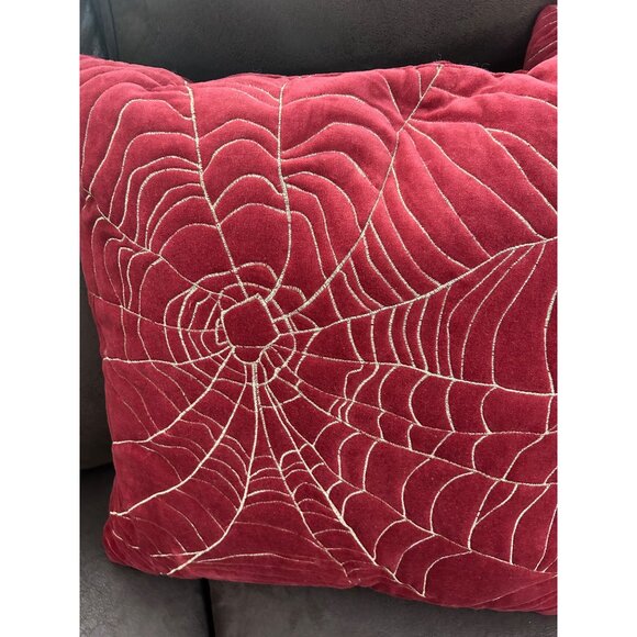 Spiderweb Embroidered Red Velvet Throw Pillow 18" X 18" Square Accent Cushion x2 - Picture 5 of 8